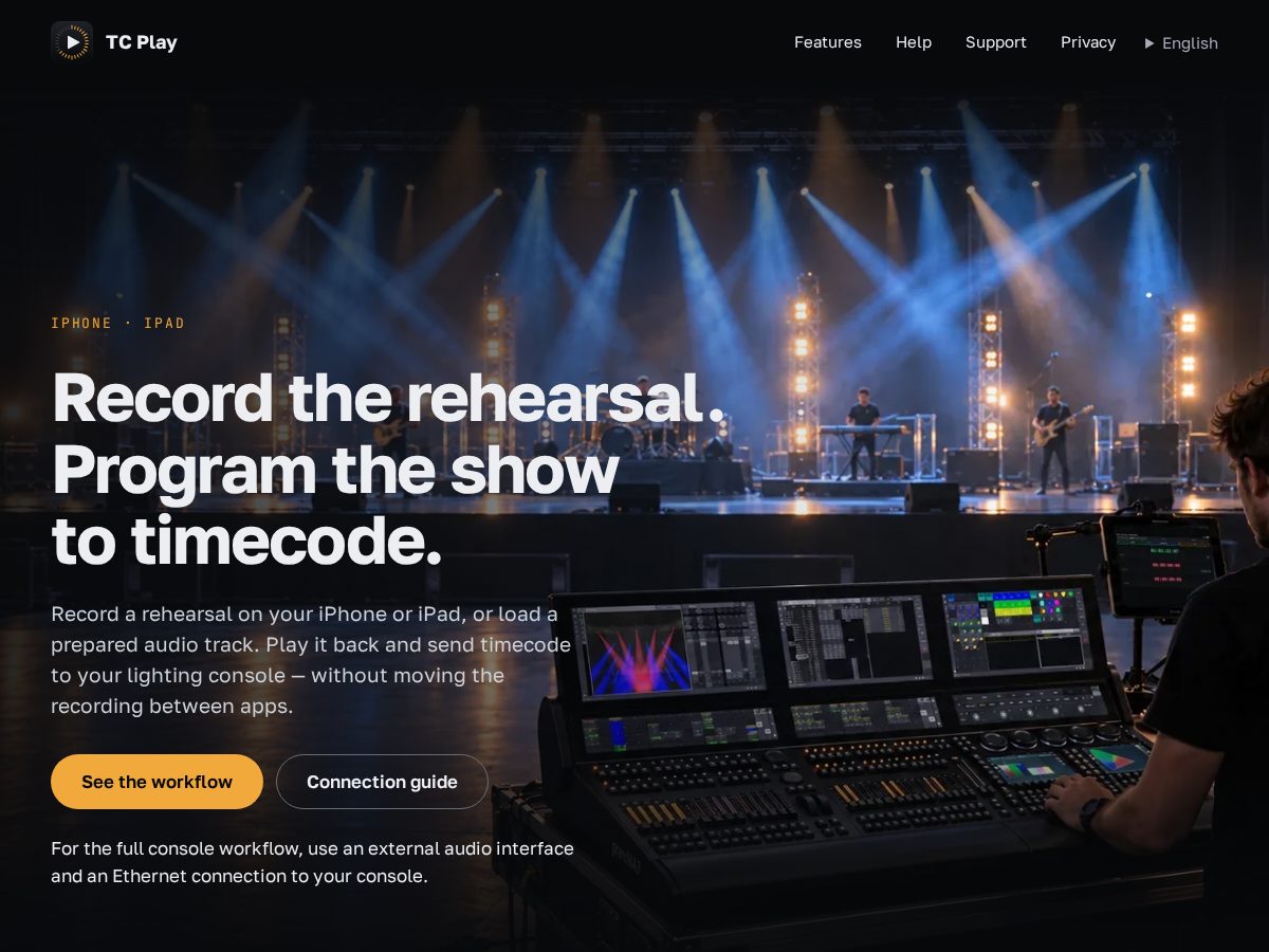 Landing-page snapshot of tcplay.app