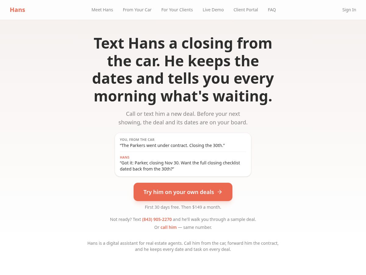 Landing-page snapshot of tellhansteam.com