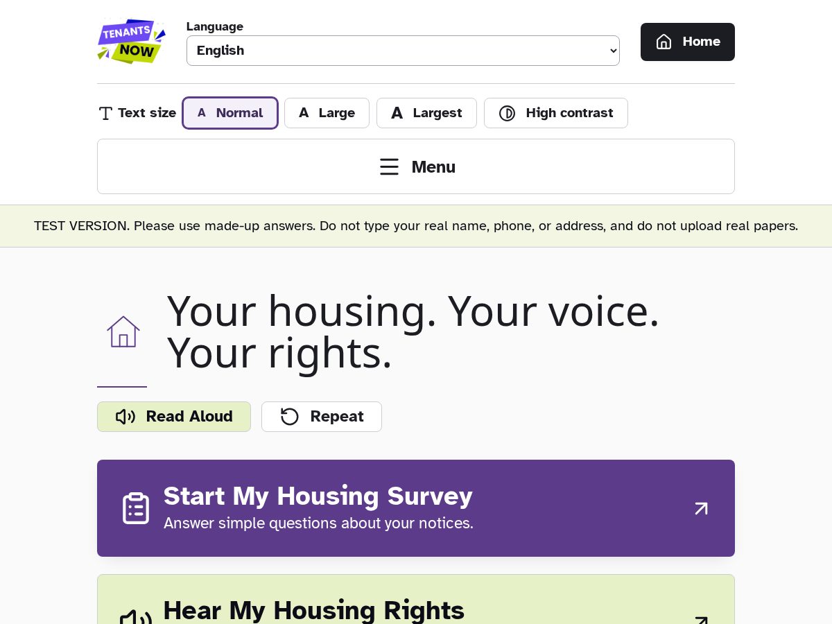 Landing-page snapshot of tenantsnow.life