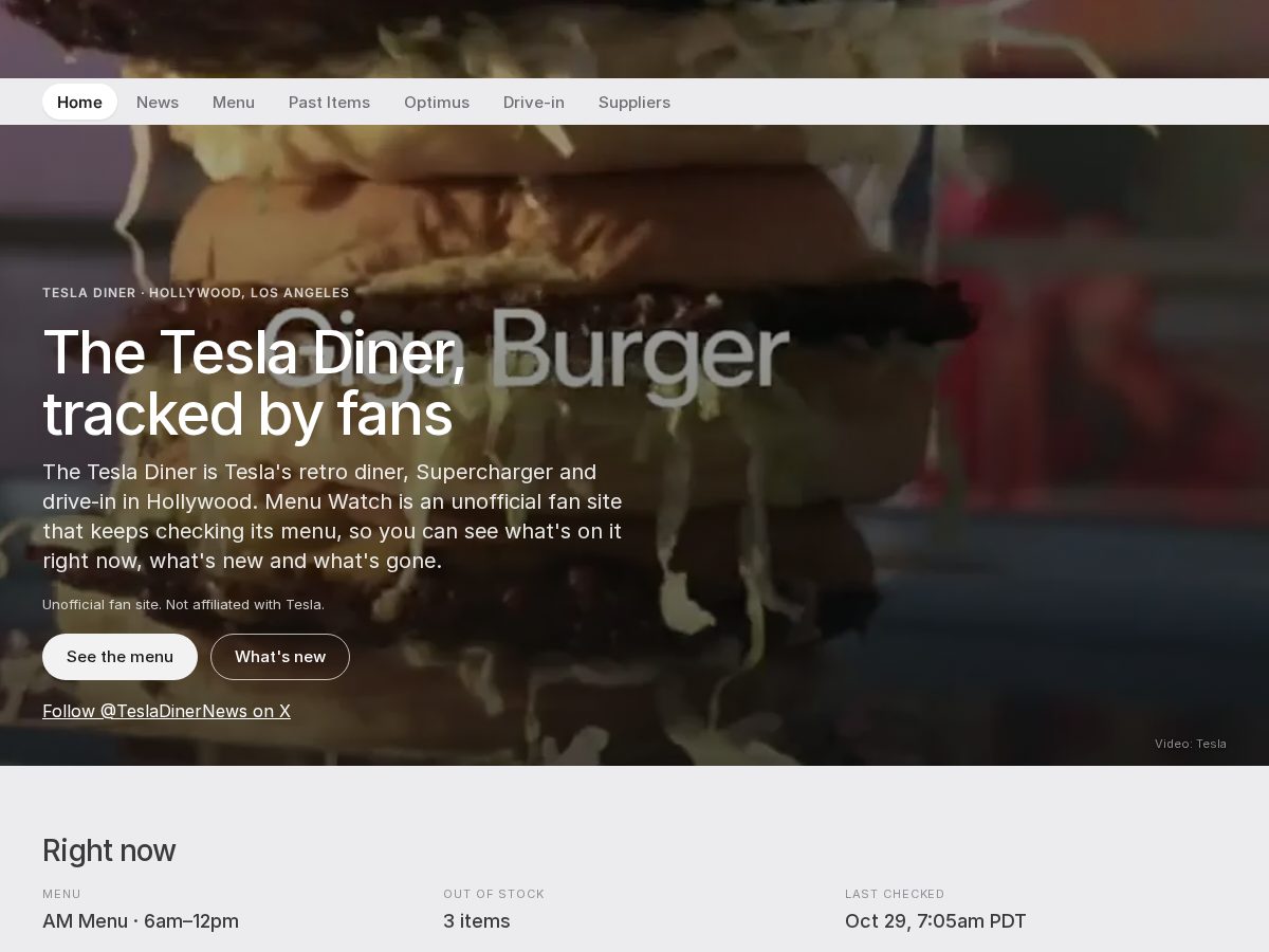 Landing-page snapshot of tesladinernews.com