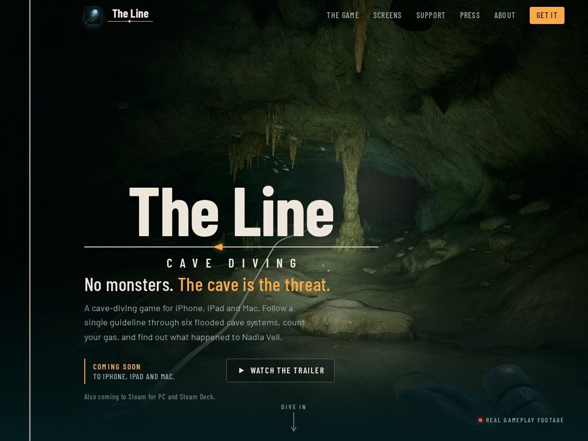 Landing-page snapshot of thelinecavediving.com