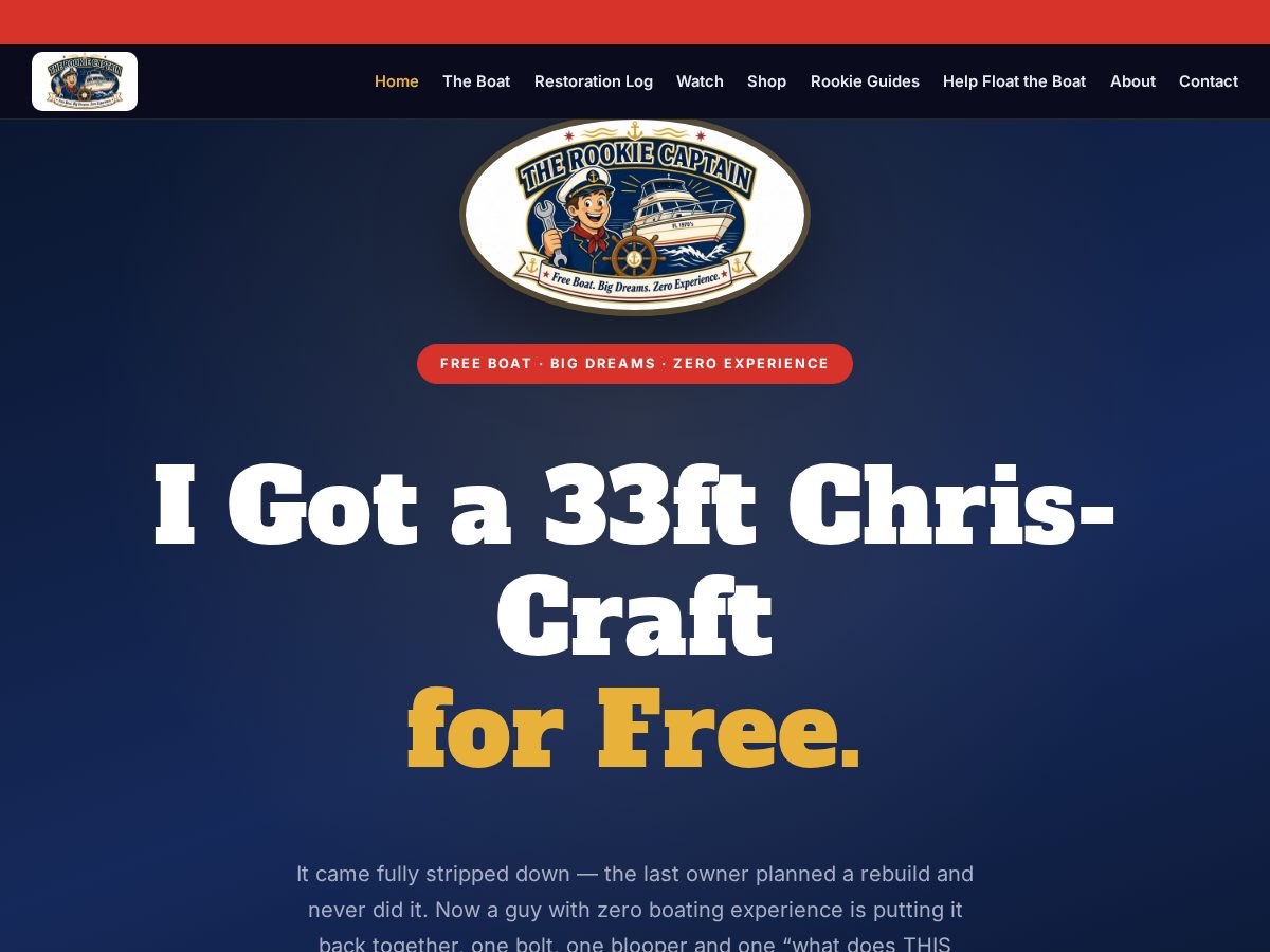 Landing-page snapshot of therookiecaptain.net