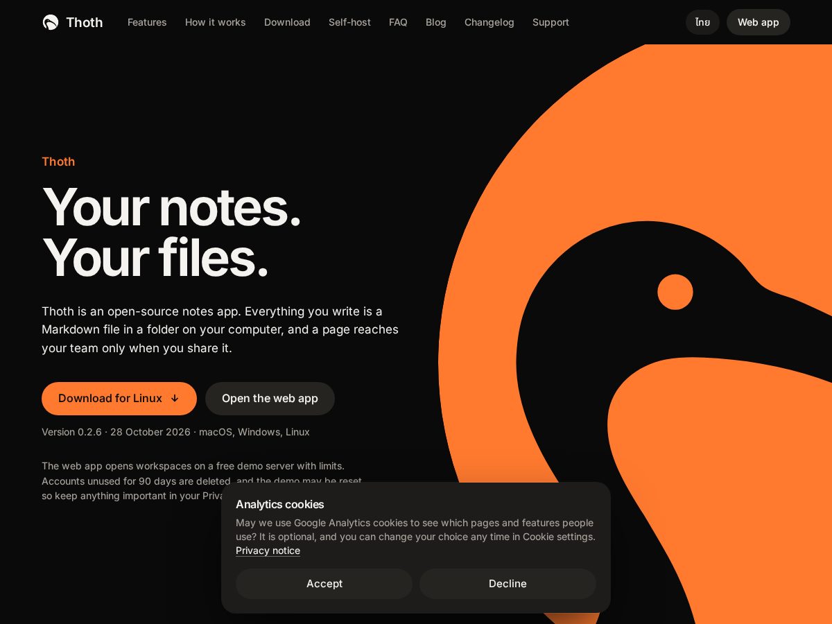 Landing-page snapshot of thothnotes.com