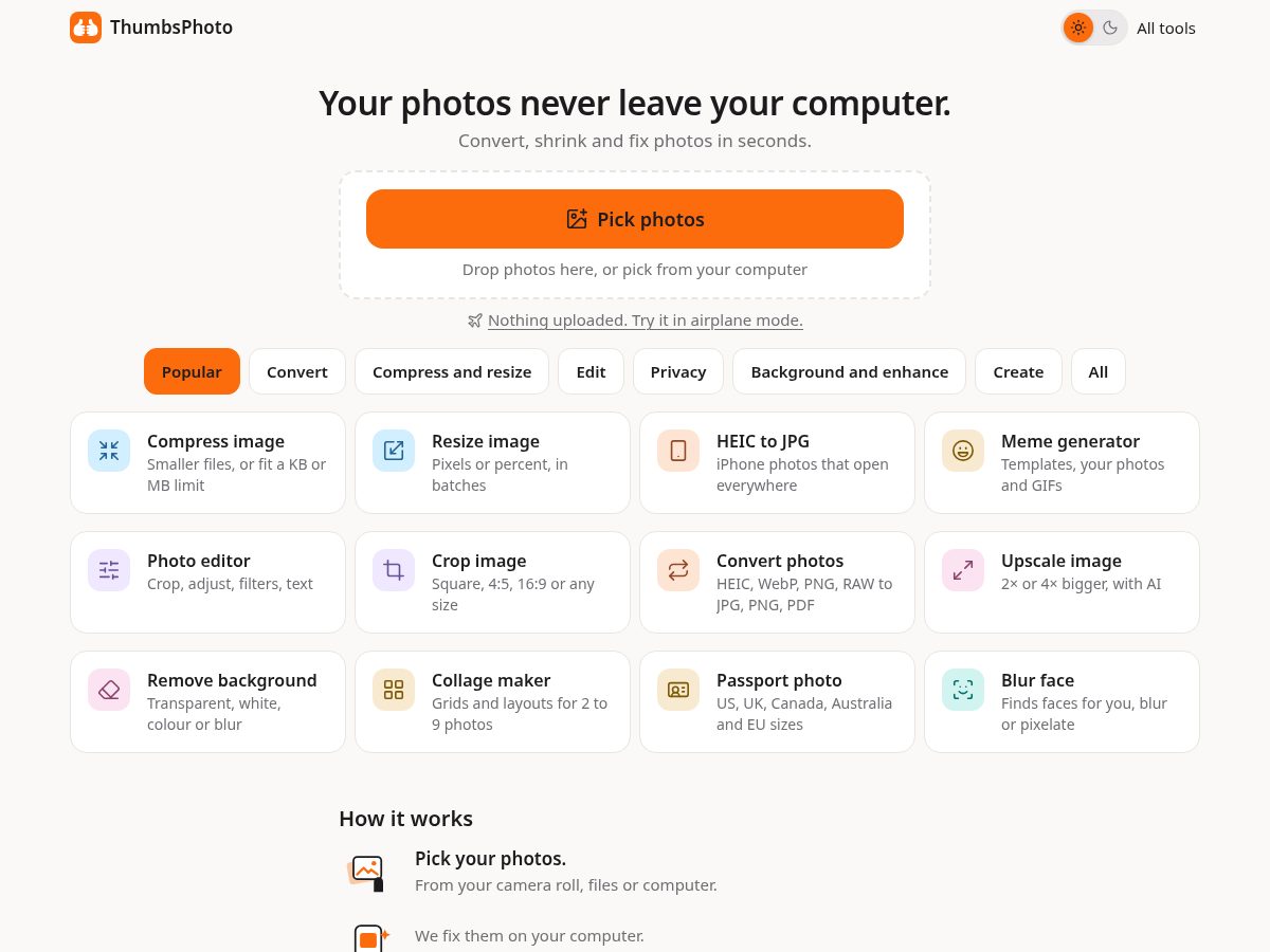 Landing-page snapshot of thumbsphoto.com