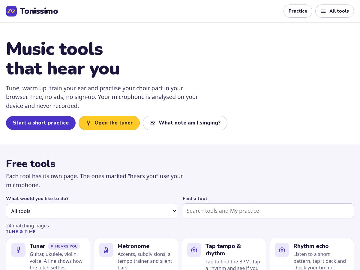 Landing-page snapshot of tonissimo.com