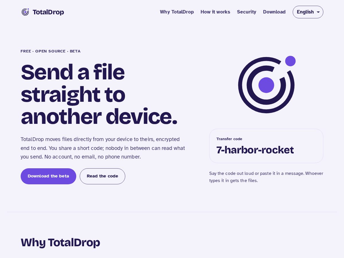 Landing-page snapshot of totaldrop.app