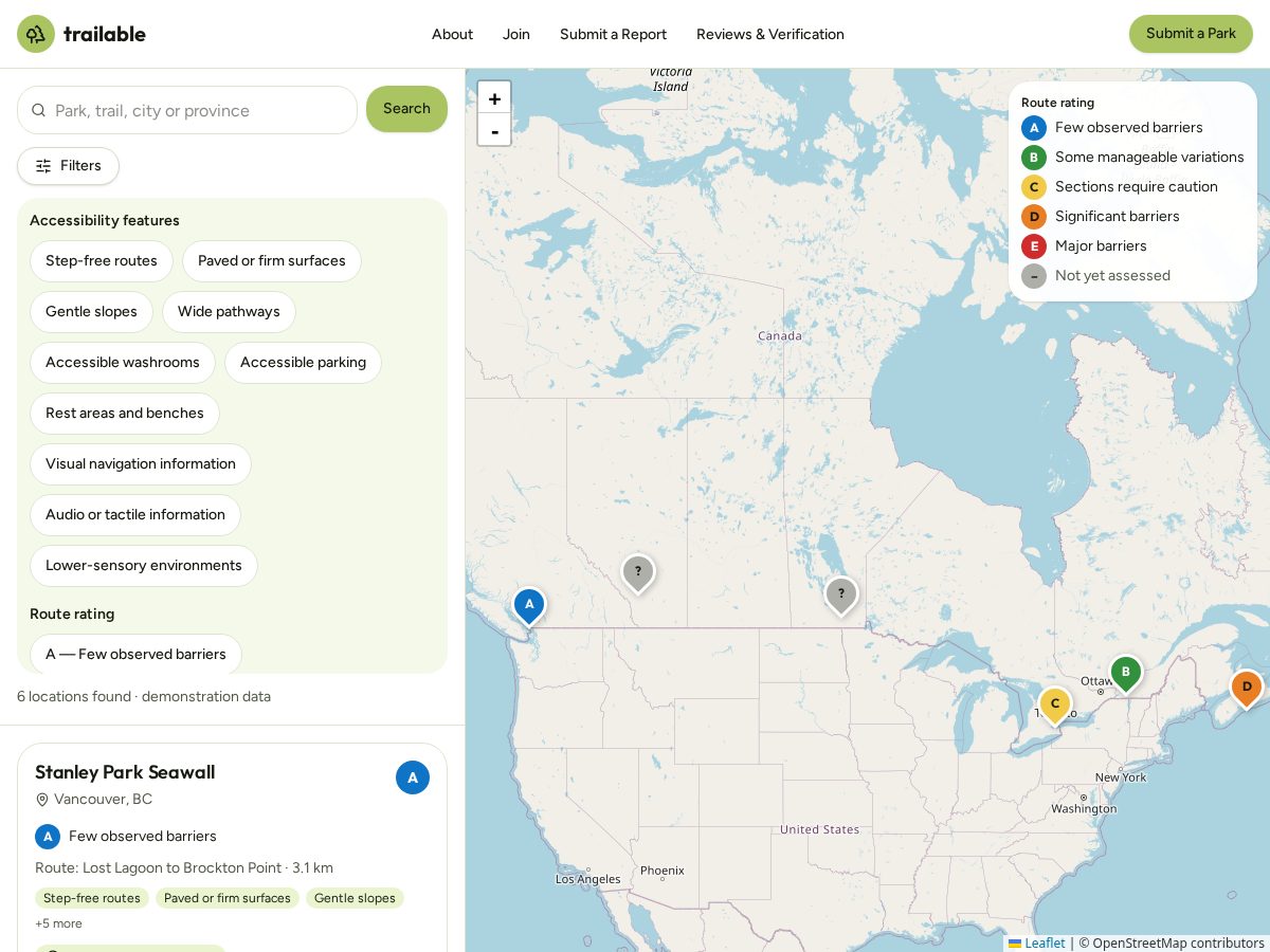 Landing-page snapshot of trailablemap.com