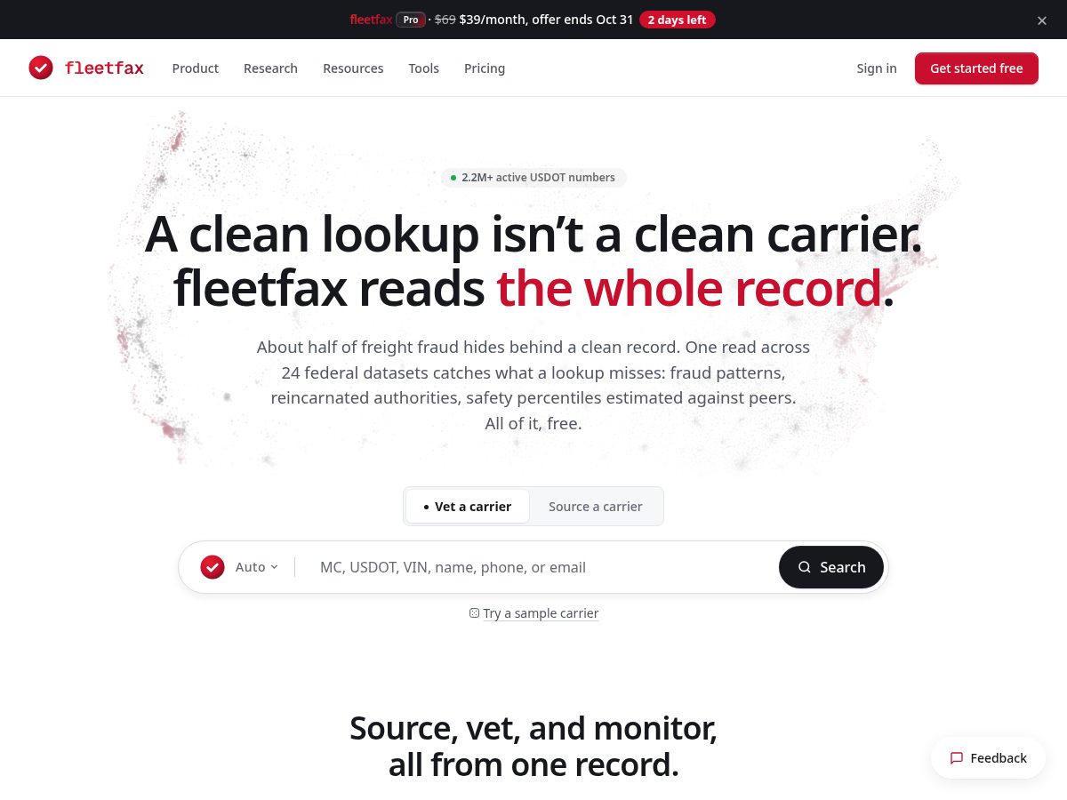 Landing-page snapshot of tryfleetfax.com