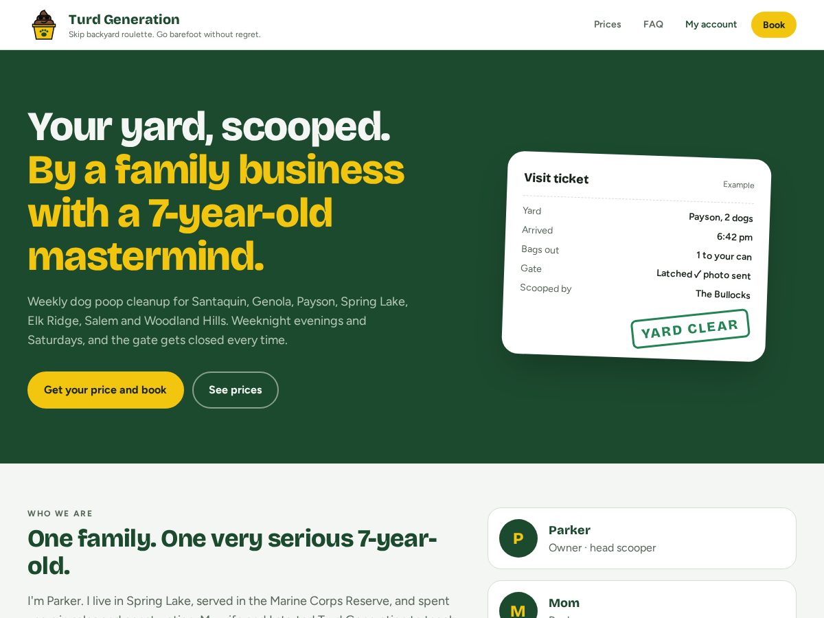 Landing-page snapshot of turdgeneration.com