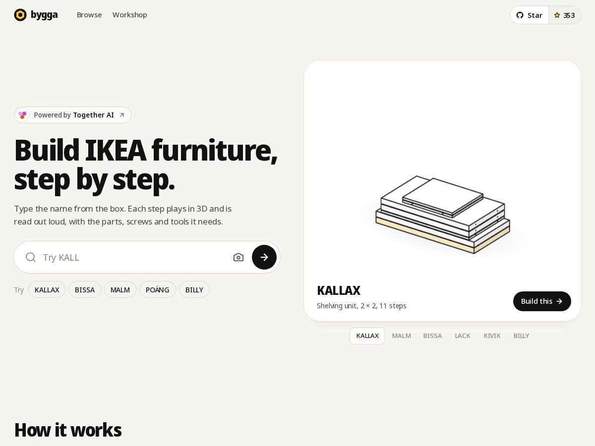 Landing-page snapshot of usebygga.com