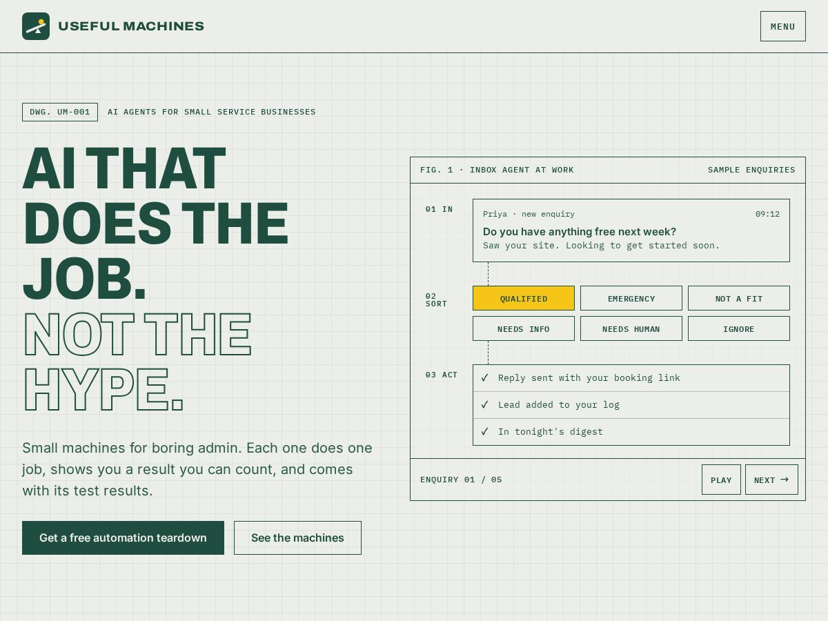 Landing-page snapshot of usefulmachines.tech