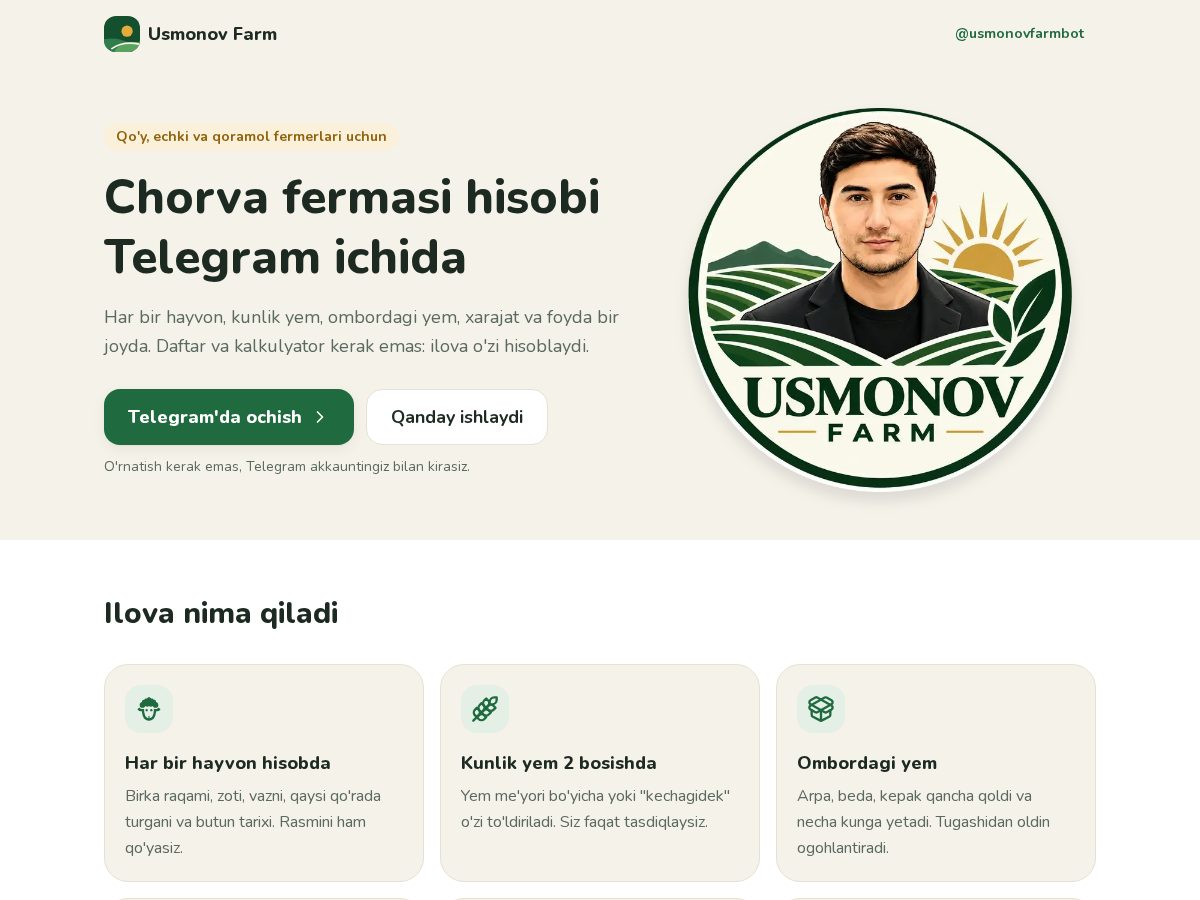 Landing-page snapshot of usmonov.farm