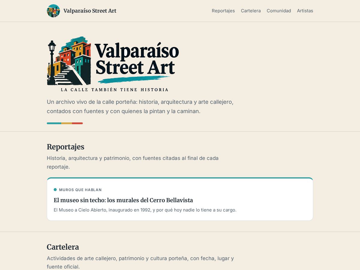 Landing-page snapshot of valparaisostreetart.com