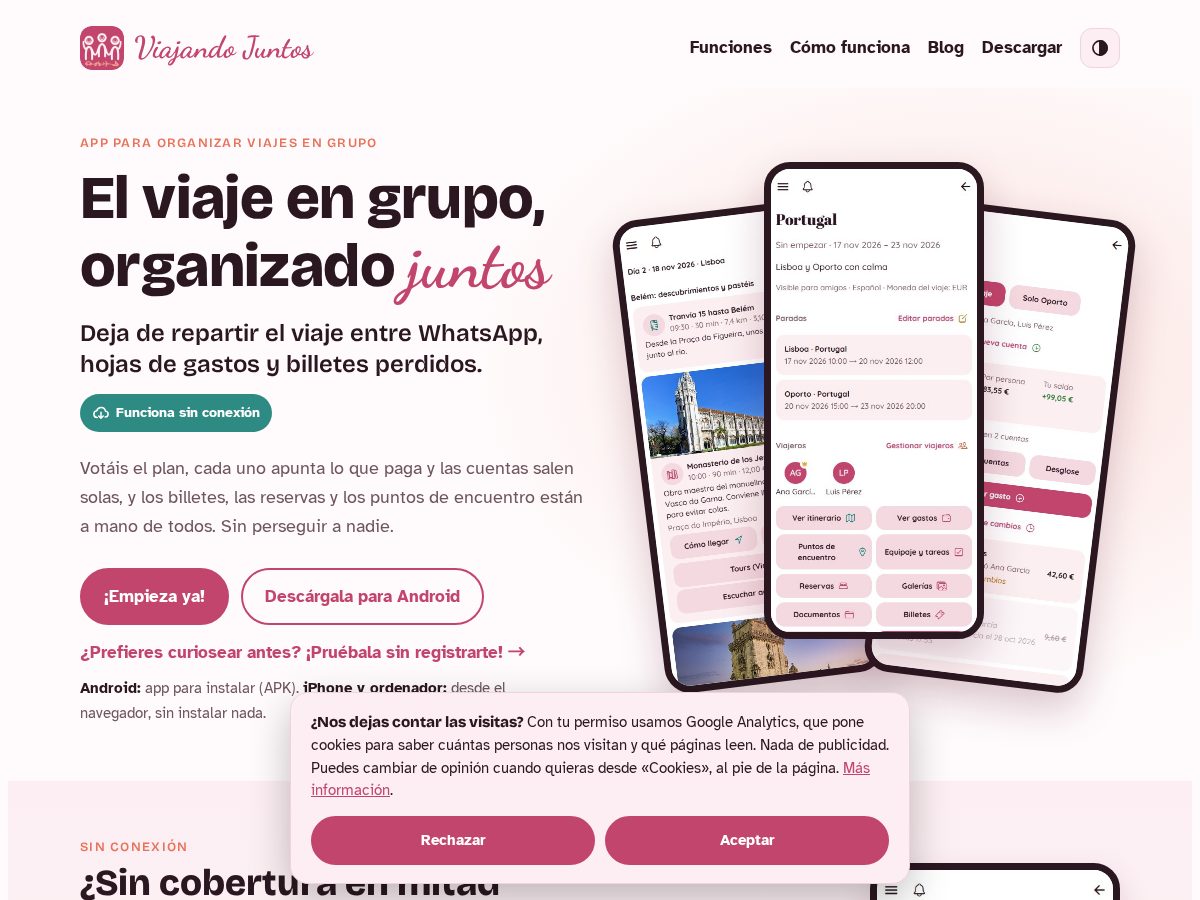 Landing-page snapshot of viajandojuntos.app