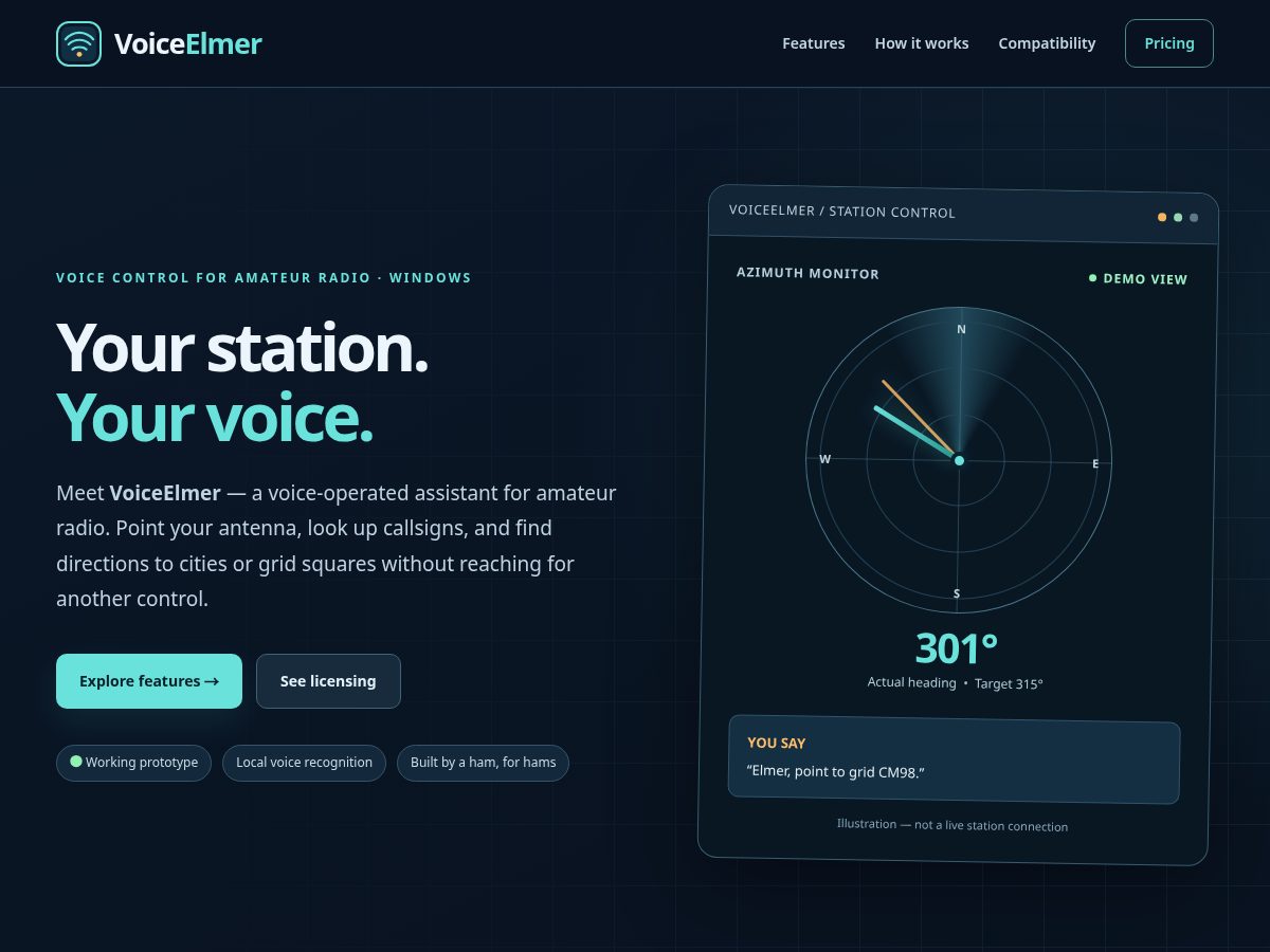 Landing-page snapshot of voiceelmer.com
