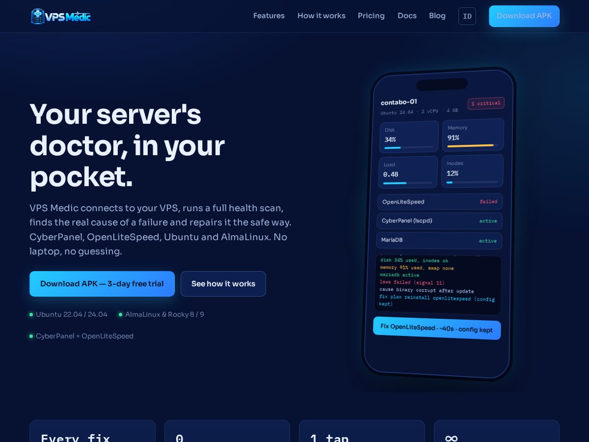 Landing-page snapshot of vpsmedic.com