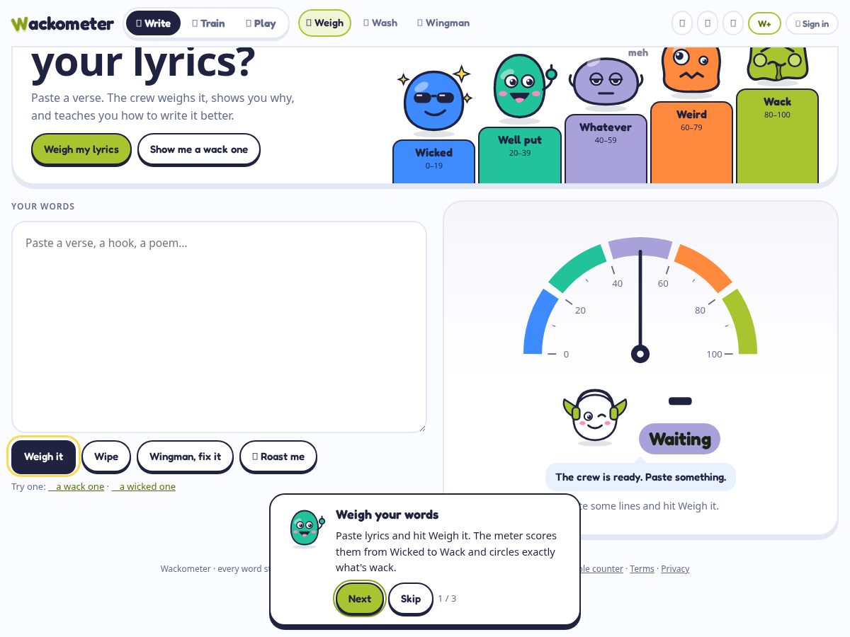 Landing-page snapshot of wackometer.com