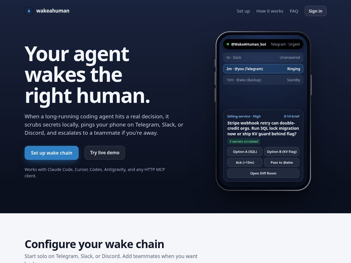 Landing-page snapshot of wakeahuman.com