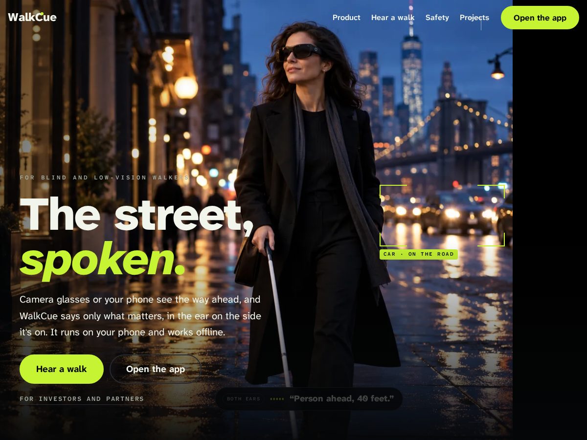 Landing-page snapshot of walkcue.com