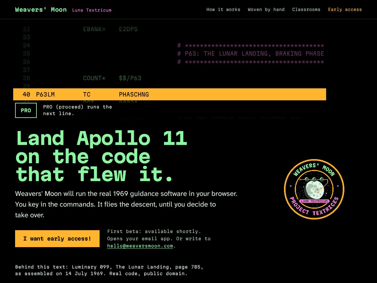 Landing-page snapshot of weaversmoon.com