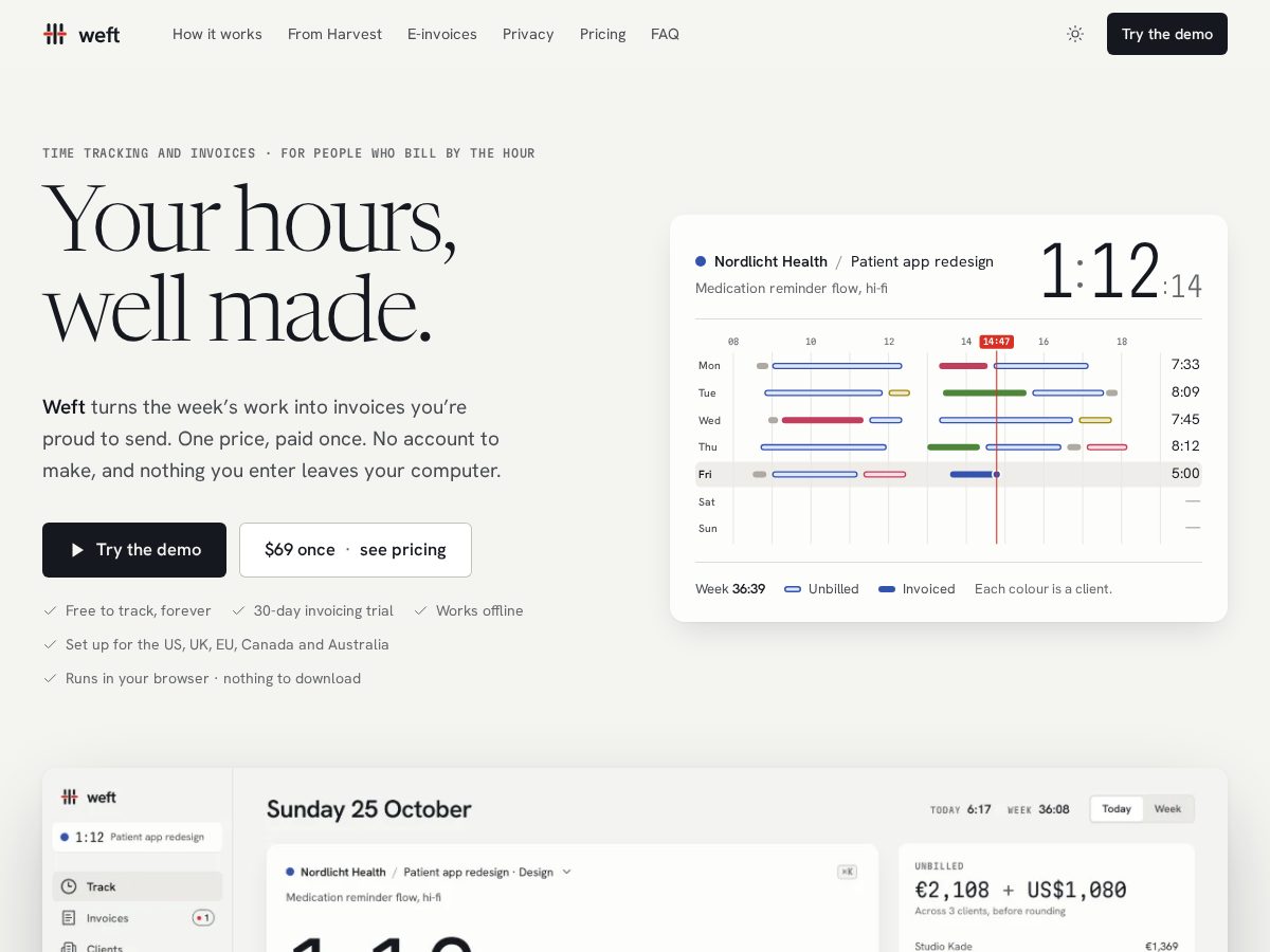 Landing-page snapshot of wefthours.com