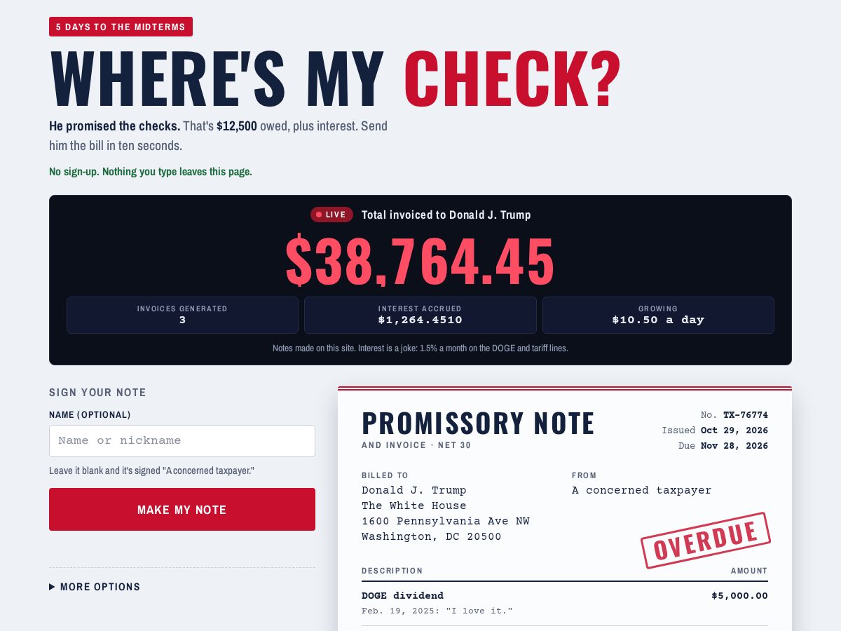 Landing-page snapshot of whereismychecks.com