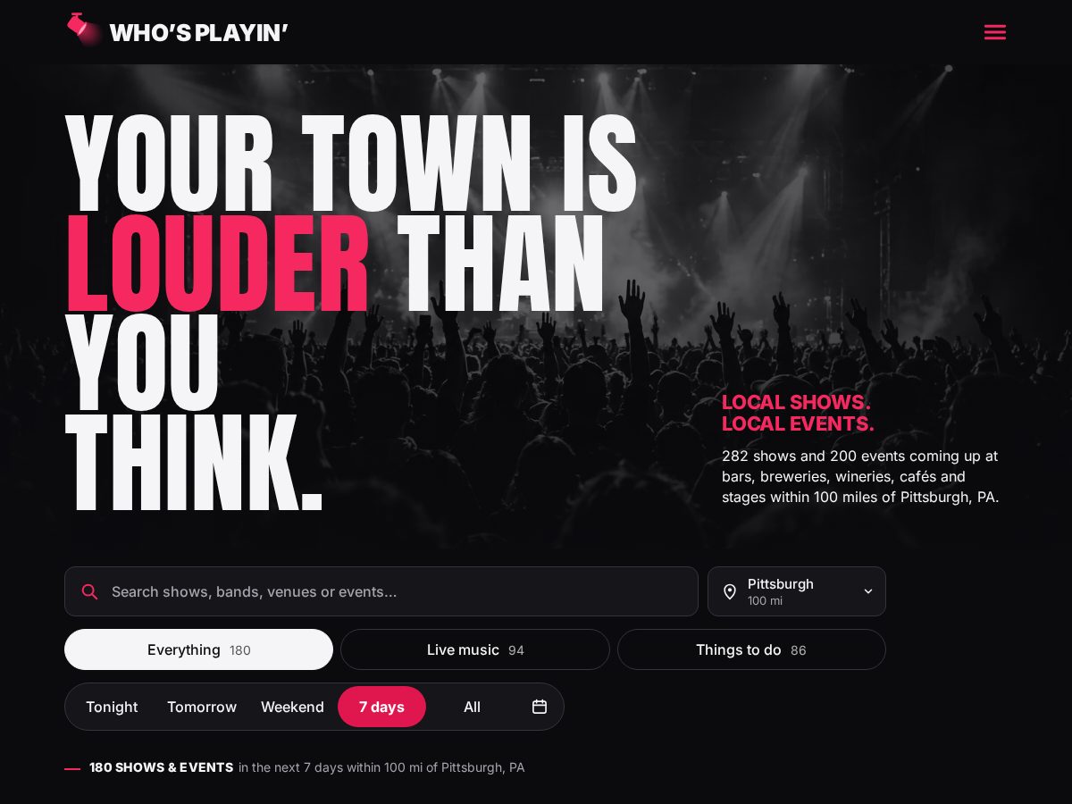 Landing-page snapshot of whosplayin.live
