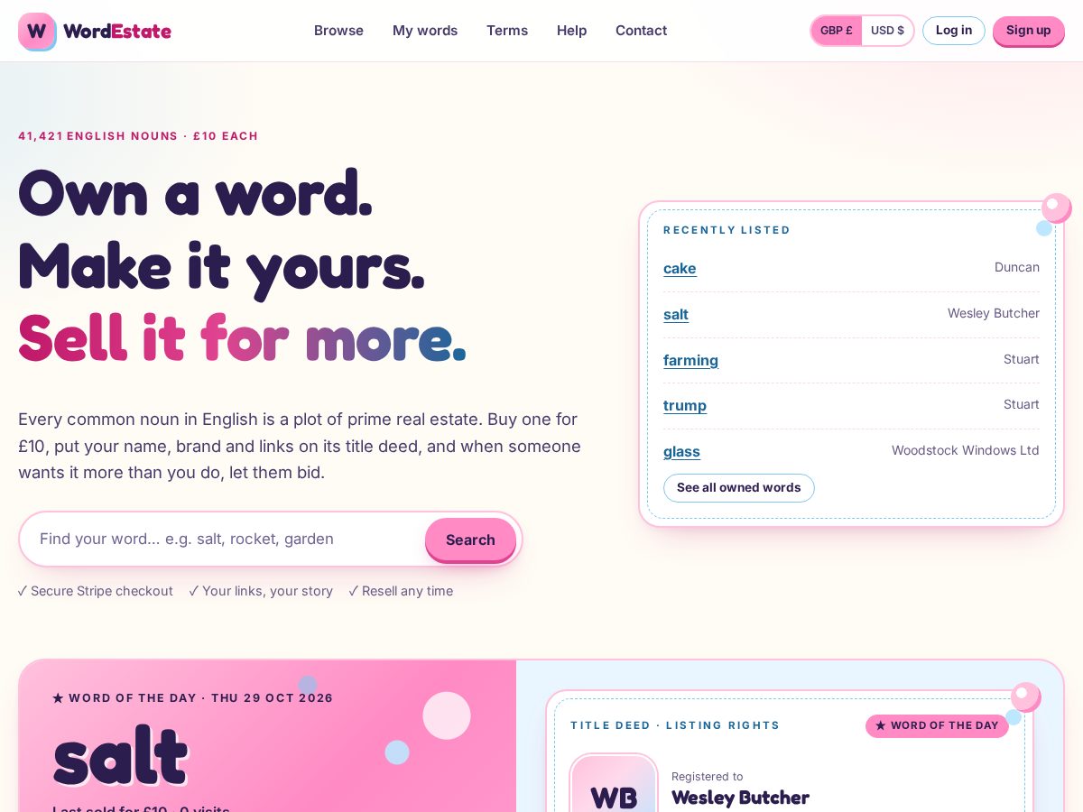 Landing-page snapshot of wordestate.com