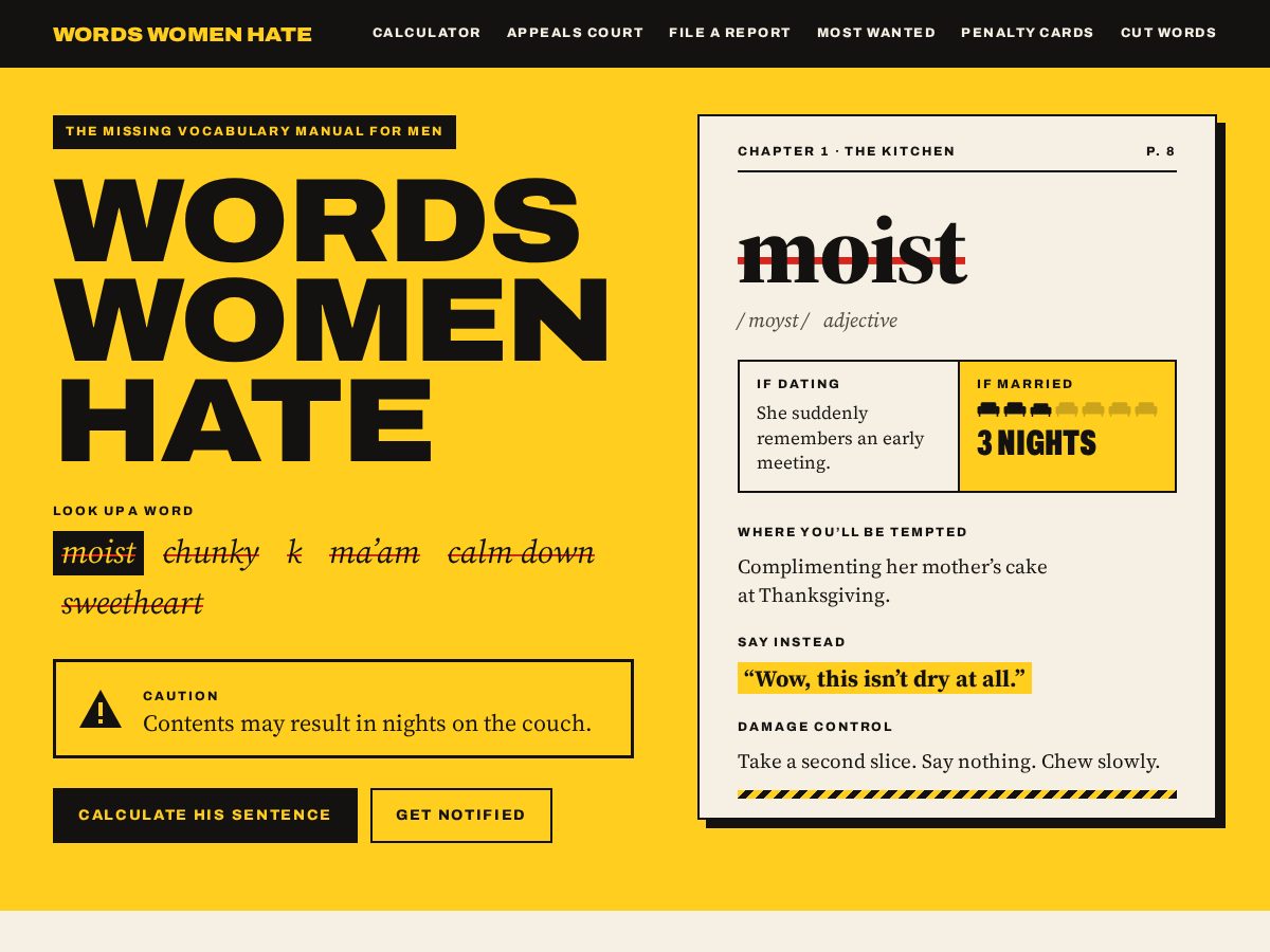 Landing-page snapshot of wordswomenhate.com