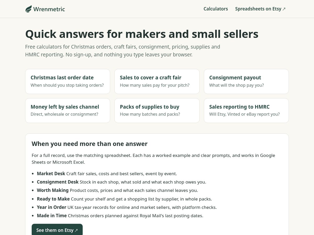 Landing-page snapshot of wrenmetric.com