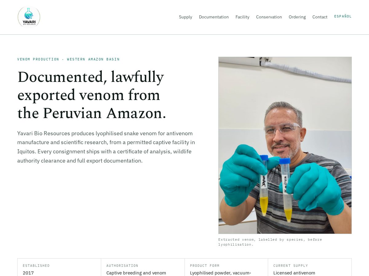 Landing-page snapshot of yavaribioresources.com