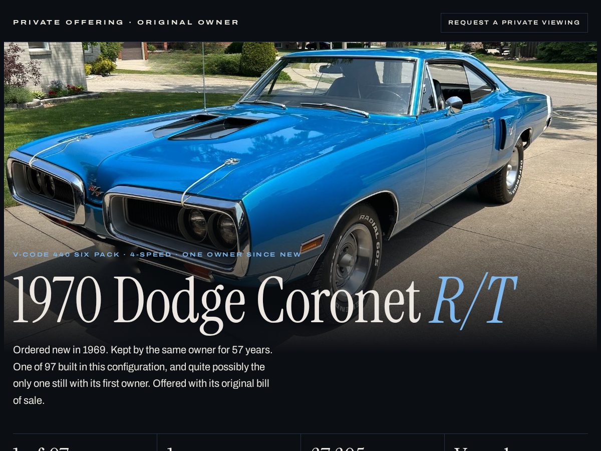 Landing-page snapshot of 1970dodge.com
