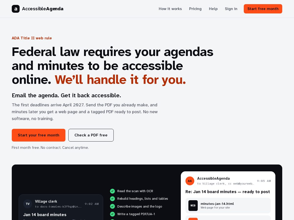 Landing-page snapshot of accessibleagenda.com