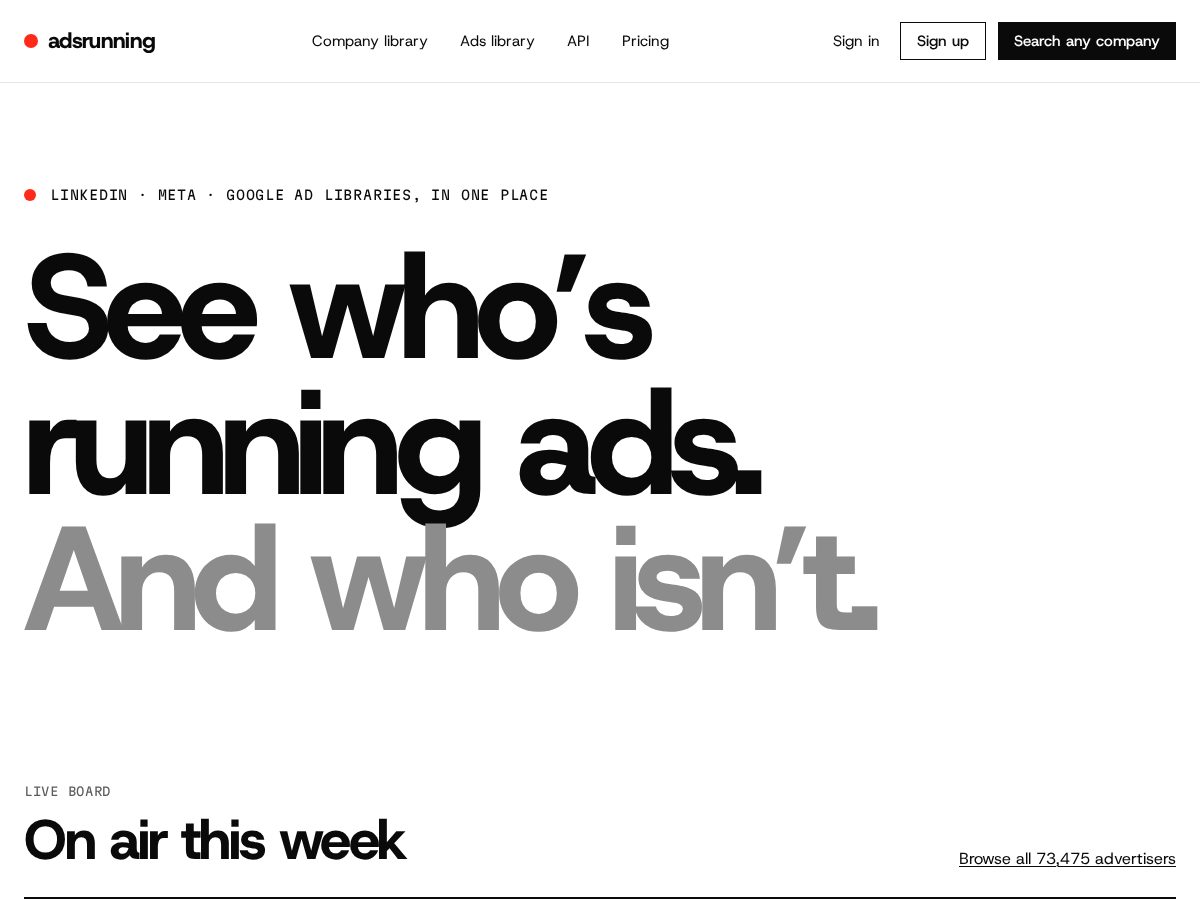 Landing-page snapshot of adsrunning.com