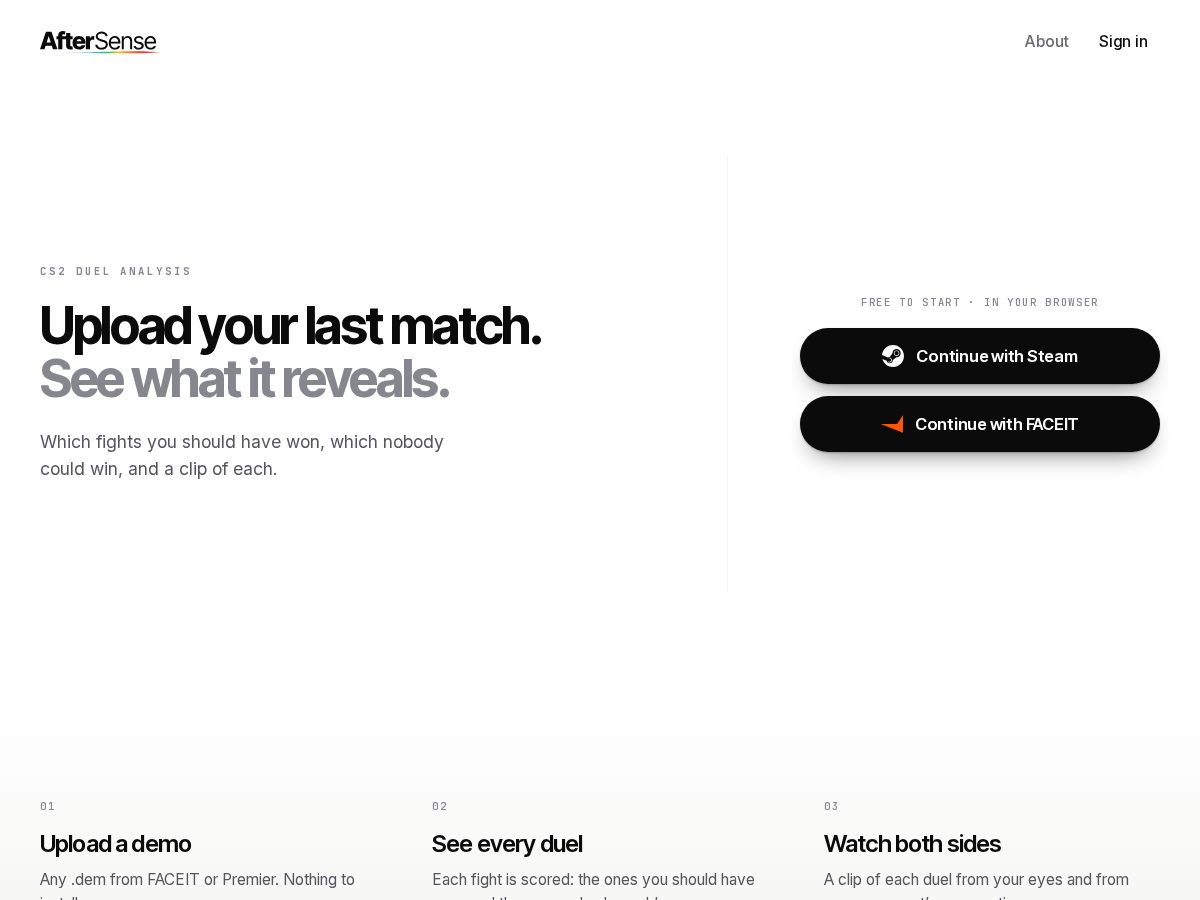 Landing-page snapshot of aftersense.app