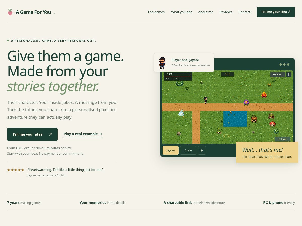 Landing-page snapshot of agameforyou.net