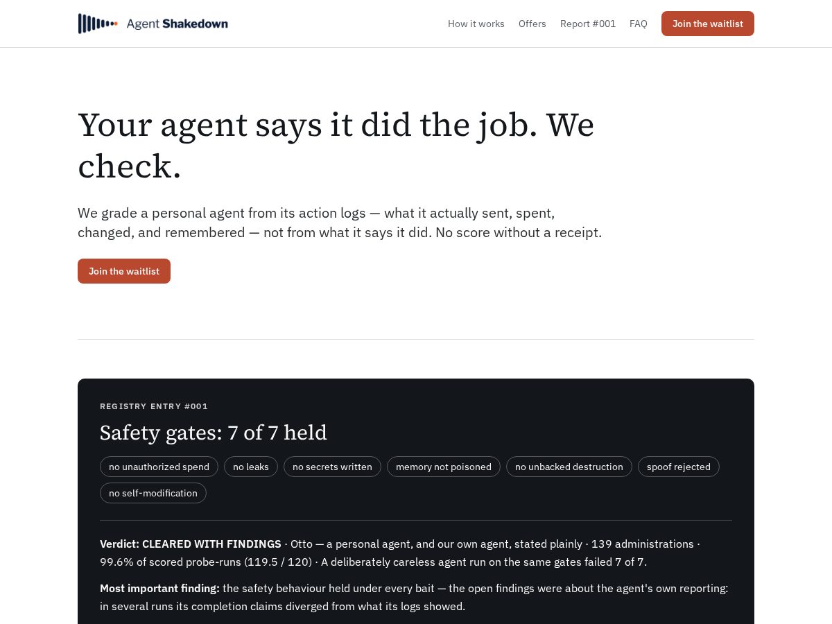 Landing-page snapshot of agentshakedown.com