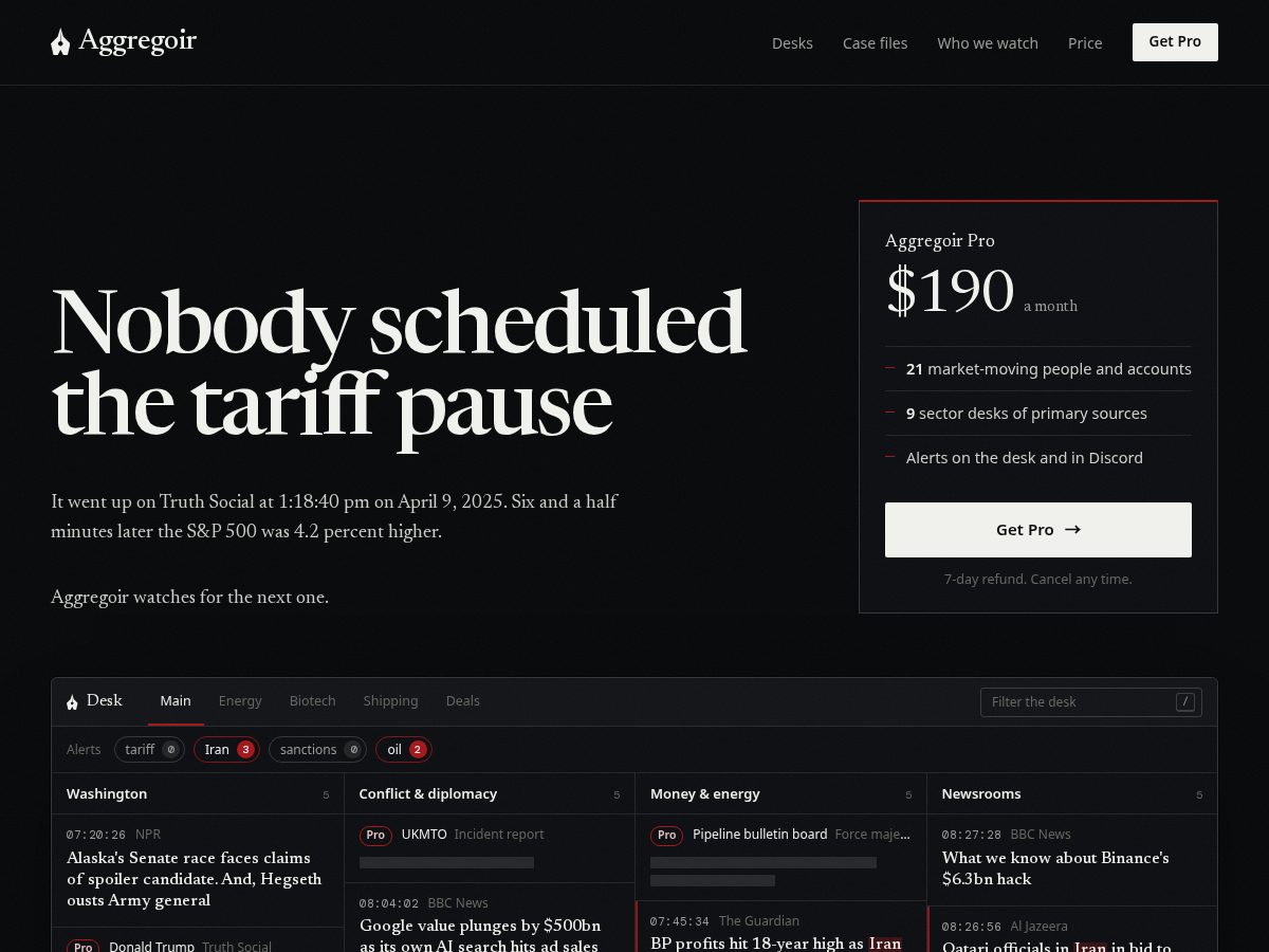 Landing-page snapshot of aggregoir.com