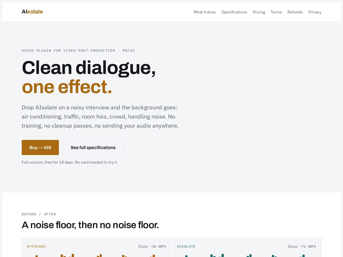 Landing-page snapshot of aisolate.app
