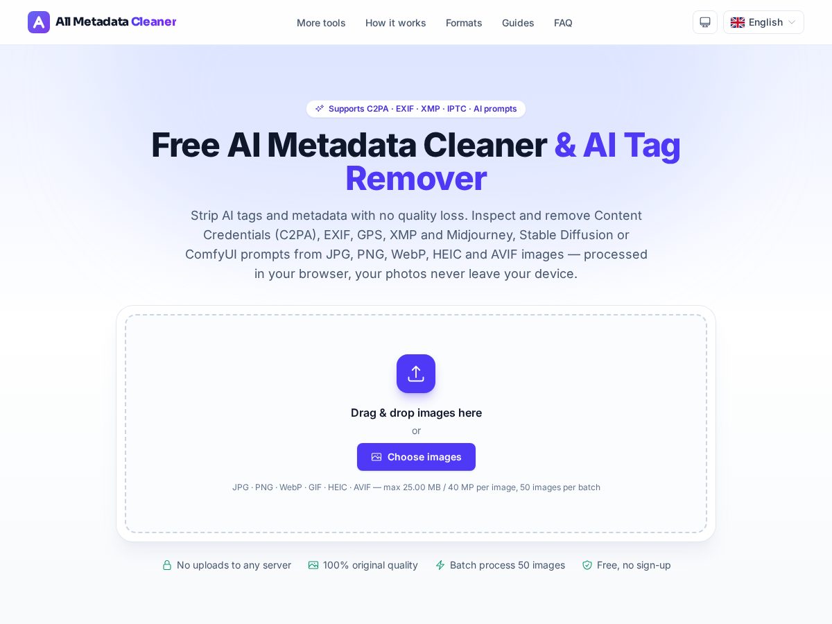 Landing-page snapshot of allmetadatacleaner.com