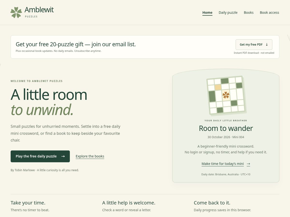 Landing-page snapshot of amblewitpuzzles.com