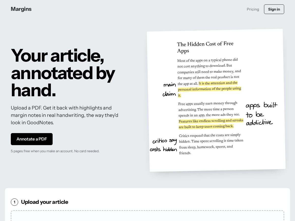 Landing-page snapshot of annotatemargins.com