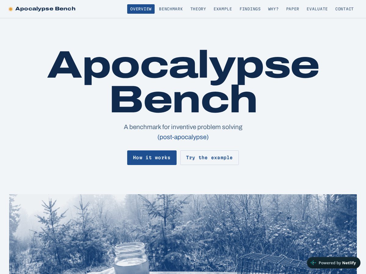 Landing-page snapshot of apocalypsebench.com