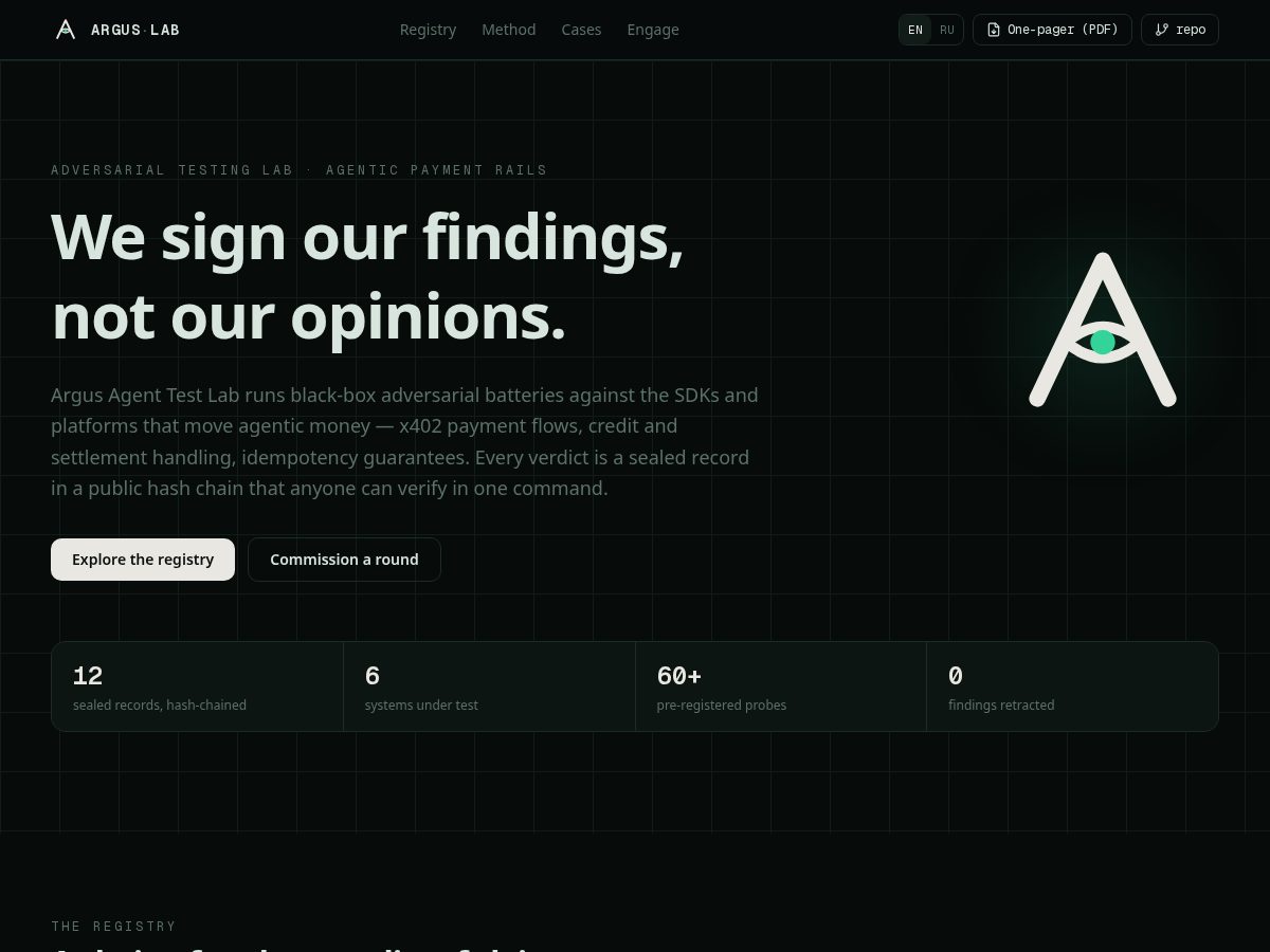 Landing-page snapshot of argus-lab.tech