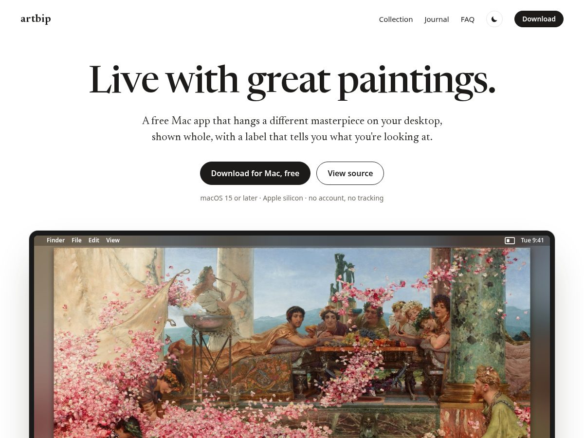 Landing-page snapshot of artbip.app