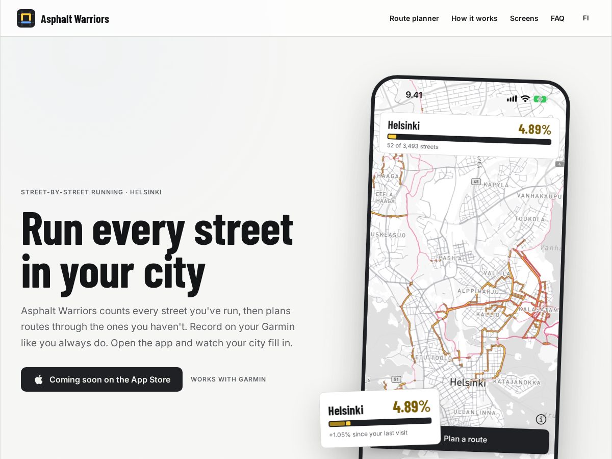 Landing-page snapshot of asphaltwarriors.app