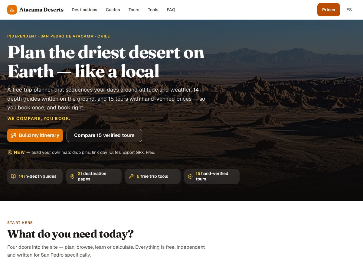 Landing-page snapshot of atacamadeserts.com