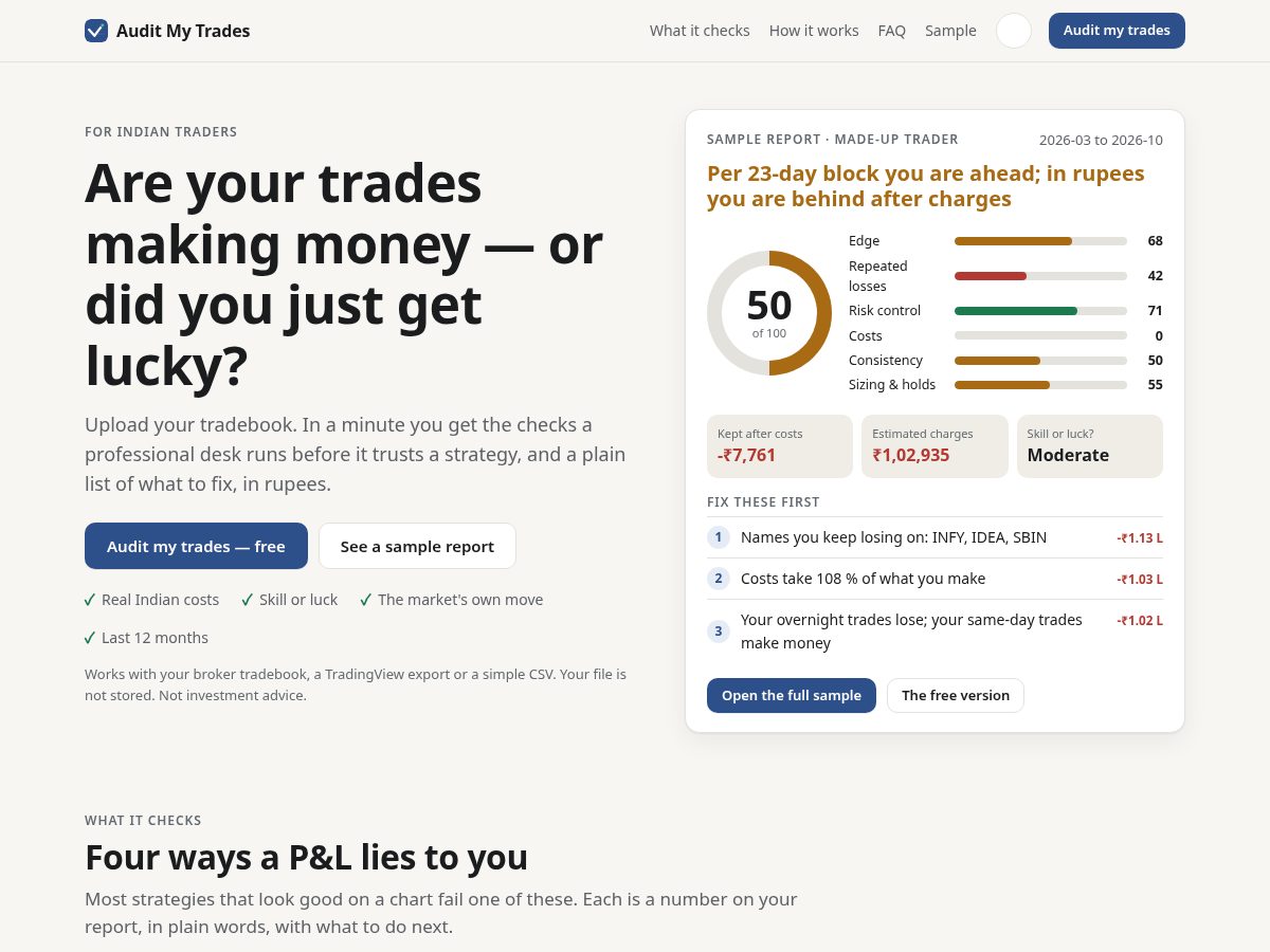 Landing-page snapshot of auditmytrades.com