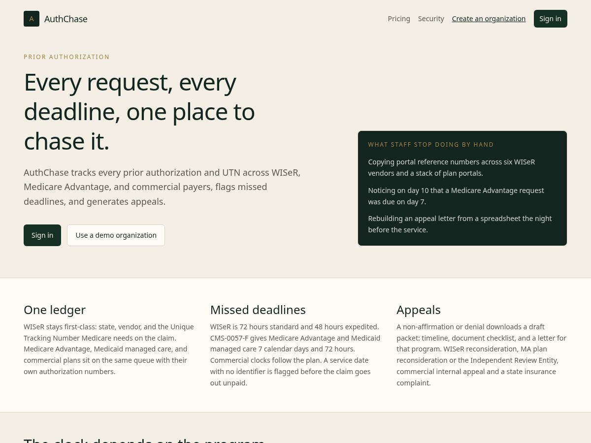 Landing-page snapshot of authchase.com