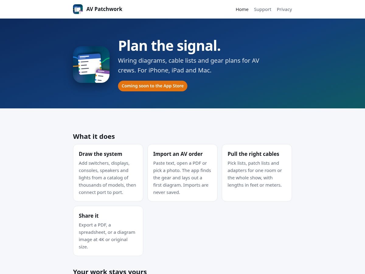 Landing-page snapshot of avpatchwork.com